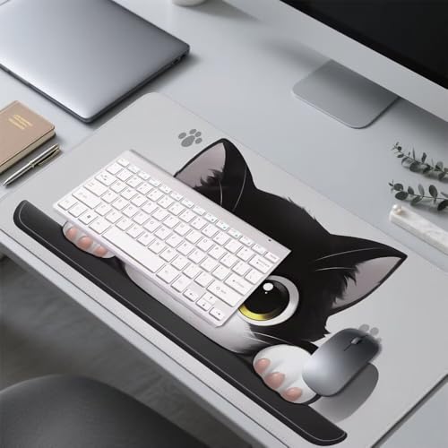 Katze Mauspad 900x500x3mm, Mousepad Gaming Mauspad Schwarz(2) Mousepad XXL, Mouse Pad mit Vernähten Kanten und rutschfeste Gummibasis, Schreibtisch Zubehör, für Gaming Tastatur und Maus, f-300 Bild 4