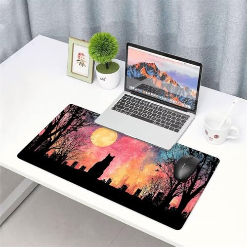Katze Mauspad 1000x500x3mm, Mousepad Gaming Mauspad Farbe Mousepad XXL, Mouse Pad mit Vernähten Kanten und rutschfeste Gummibasis, Schreibtisch Zubehör, Maus Pad für Gaming Tastatur und Maus, f-296 Bild 3