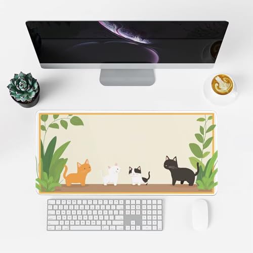 Katze Mauspad 1000x500x3mm, Mousepad Gaming Mauspad Cartoon Mousepad XXL, Mouse Pad mit Vernähten Kanten und rutschfeste Gummibasis, Schreibtisch Zubehör, Maus Pad für Gaming Tastatur und Maus, f-302 Bild 2