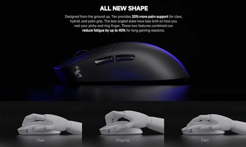 Ninjutso Ten Air Kabellose Gaming Maus 45g, AimNinja PAW3950 Sensor, 30.000 DPI, Polling Rate 8000Hz, 95h Akku - Weiß Bild 5