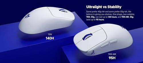 Ninjutso Ten Air Kabellose Gaming Maus 45g, AimNinja PAW3950 Sensor, 30.000 DPI, Polling Rate 8000Hz, 95h Akku - Weiß Bild 6