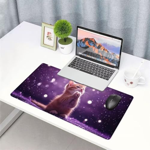Katze Mauspad 1000x500x3mm, Mousepad Gaming Mauspad Violett Mousepad XXL, Mouse Pad mit Vernähten Kanten und rutschfeste Gummibasis, Schreibtisch Zubehör, Maus Pad für Gaming Tastatur und Maus, f-310 Bild 3