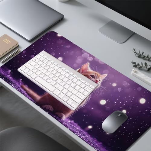 Katze Mauspad 1000x500x3mm, Mousepad Gaming Mauspad Violett Mousepad XXL, Mouse Pad mit Vernähten Kanten und rutschfeste Gummibasis, Schreibtisch Zubehör, Maus Pad für Gaming Tastatur und Maus, f-310 Bild 4