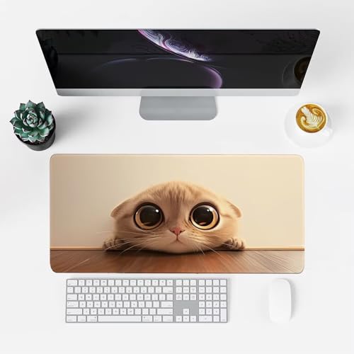 Katze Mauspad 1000x500x3mm, Mousepad Gaming Mauspad Tiere (2) Mousepad XXL, Mouse Pad mit Vernähten Kanten und rutschfeste Gummibasis, Schreibtisch Zubehör, für Gaming Tastatur und Maus, f-298 Bild 2
