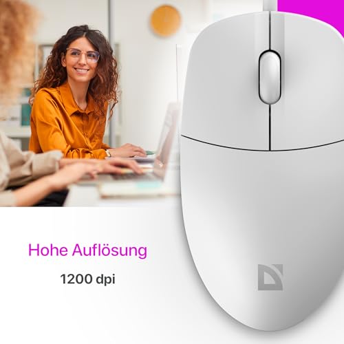 Defender Azora MB-241 Kabelgebundene Maus, 1200 DPI Optische USB Maus mit Regenbogen LED Beleuchtung, Symmetrische Full-Size Büro Maus für PC Laptop, Plug & Play (Weiß) Bild 2