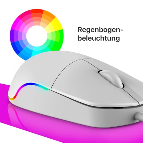 Defender Azora MB-241 Kabelgebundene Maus, 1200 DPI Optische USB Maus mit Regenbogen LED Beleuchtung, Symmetrische Full-Size Büro Maus für PC Laptop, Plug & Play (Weiß) Bild 3