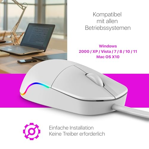Defender Azora MB-241 Kabelgebundene Maus, 1200 DPI Optische USB Maus mit Regenbogen LED Beleuchtung, Symmetrische Full-Size Büro Maus für PC Laptop, Plug & Play (Weiß) Bild 5