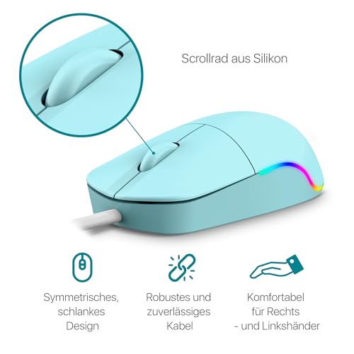 Defender Azora MB-241 Kabelgebundene Maus, 1200 DPI Optische USB Maus mit Regenbogen LED Beleuchtung, Symmetrische Full-Size Büro Maus für PC Laptop, Plug & Play (Blau) Bild 4