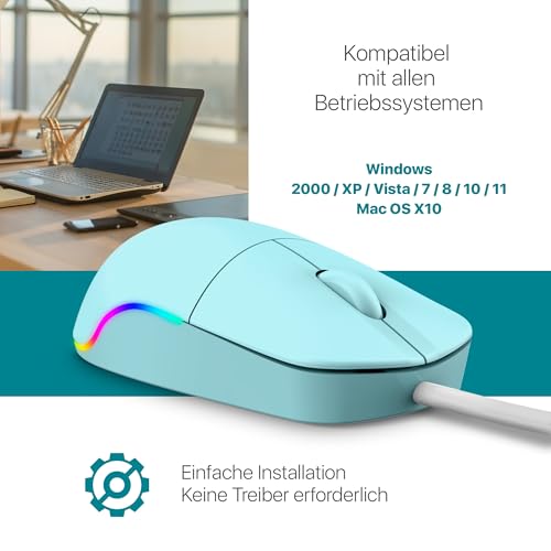 Defender Azora MB-241 Kabelgebundene Maus, 1200 DPI Optische USB Maus mit Regenbogen LED Beleuchtung, Symmetrische Full-Size Büro Maus für PC Laptop, Plug & Play (Blau) Bild 5