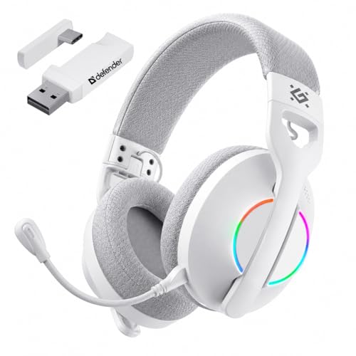 Defender® Weaver PRO Wireless Gaming Headset 40h Akkulaufzeit, 2.4GHz+BT(≤30ms), 7.1 SurroundSound,Kopfhörer Mit Mikrofon mit Noise-Cancelling, Kompatibel für PS5/PS4/Switch, PC Headset, Weiß Bild 1