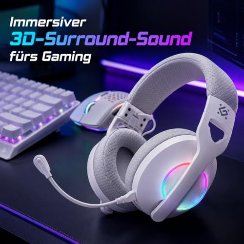 Defender® Weaver PRO Wireless Gaming Headset 40h Akkulaufzeit, 2.4GHz+BT(≤30ms), 7.1 SurroundSound,Kopfhörer Mit Mikrofon mit Noise-Cancelling, Kompatibel für PS5/PS4/Switch, PC Headset, Weiß Bild 4