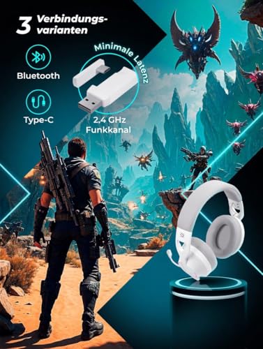 Defender® Weaver PRO Wireless Gaming Headset 40h Akkulaufzeit, 2.4GHz+BT(≤30ms), 7.1 SurroundSound,Kopfhörer Mit Mikrofon mit Noise-Cancelling, Kompatibel für PS5/PS4/Switch, PC Headset, Weiß Bild 5