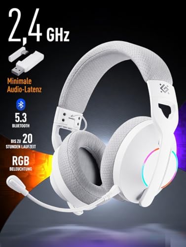 Defender® Weaver PRO Wireless Gaming Headset 40h Akkulaufzeit, 2.4GHz+BT(≤30ms), 7.1 SurroundSound,Kopfhörer Mit Mikrofon mit Noise-Cancelling, Kompatibel für PS5/PS4/Switch, PC Headset, Weiß Bild 7