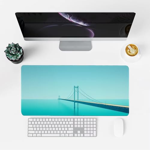 Brücke Mauspad 900x500x3mm, Mousepad Gaming Mauspad blau Mousepad XXL, Mouse Pad mit Vernähten Kanten und rutschfeste Gummibasis, Schreibtisch Zubehör, Maus Pad für Gaming Tastatur und Maus, f-354 Bild 2