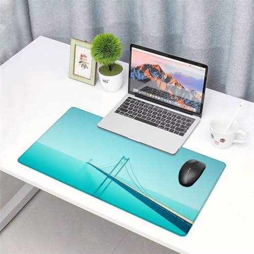 Brücke Mauspad 900x500x3mm, Mousepad Gaming Mauspad blau Mousepad XXL, Mouse Pad mit Vernähten Kanten und rutschfeste Gummibasis, Schreibtisch Zubehör, Maus Pad für Gaming Tastatur und Maus, f-354 Bild 3