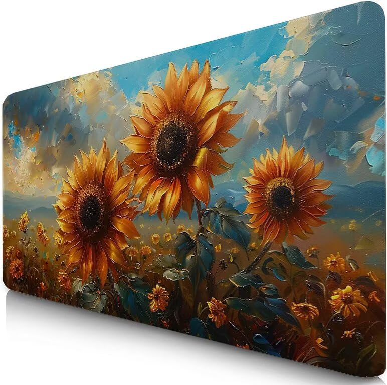 Schreibtischunterlage Sonnenblume Mauspad XXL 150x80cm Mousepad Anlage Gaming Mauspad mit Nicht rutschender Unterlage, Vernähte Kanten WassXerdicht Anti-Rutsch Maus Pad für PC, MacBook, Laptop F0-902 Bild 1