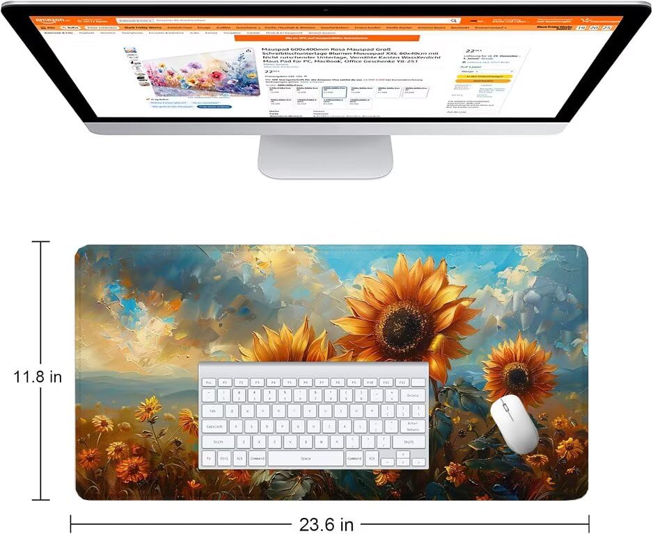 Schreibtischunterlage Sonnenblume Mauspad XXL 150x80cm Mousepad Anlage Gaming Mauspad mit Nicht rutschender Unterlage, Vernähte Kanten WassXerdicht Anti-Rutsch Maus Pad für PC, MacBook, Laptop F0-902 Bild 2