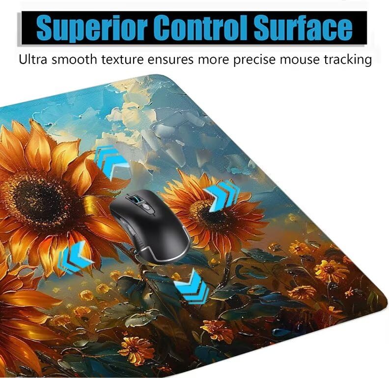Schreibtischunterlage Sonnenblume Mauspad XXL 150x80cm Mousepad Anlage Gaming Mauspad mit Nicht rutschender Unterlage, Vernähte Kanten WassXerdicht Anti-Rutsch Maus Pad für PC, MacBook, Laptop F0-902 Bild 5