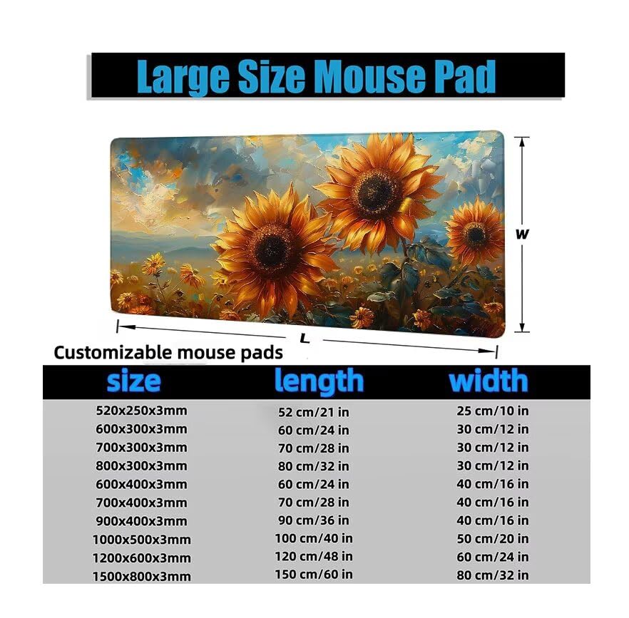 Schreibtischunterlage Sonnenblume Mauspad XXL 150x80cm Mousepad Anlage Gaming Mauspad mit Nicht rutschender Unterlage, Vernähte Kanten WassXerdicht Anti-Rutsch Maus Pad für PC, MacBook, Laptop F0-902 Bild 6