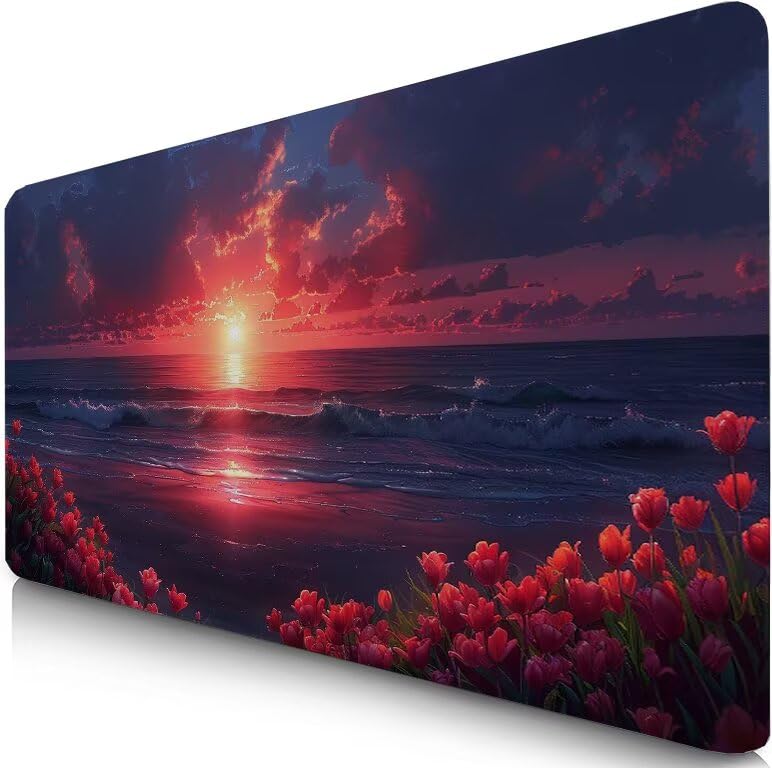Schreibtischunterlage Rosa Mauspad XXL 150x80cm Mousepad Sonnenuntergang Gaming Mauspad mit Nicht rutschender Unterlage, Vernähte Kanten WassXerdicht Anti-Rutsch Maus Pad für MacBook, Office F0-908 Bild 1