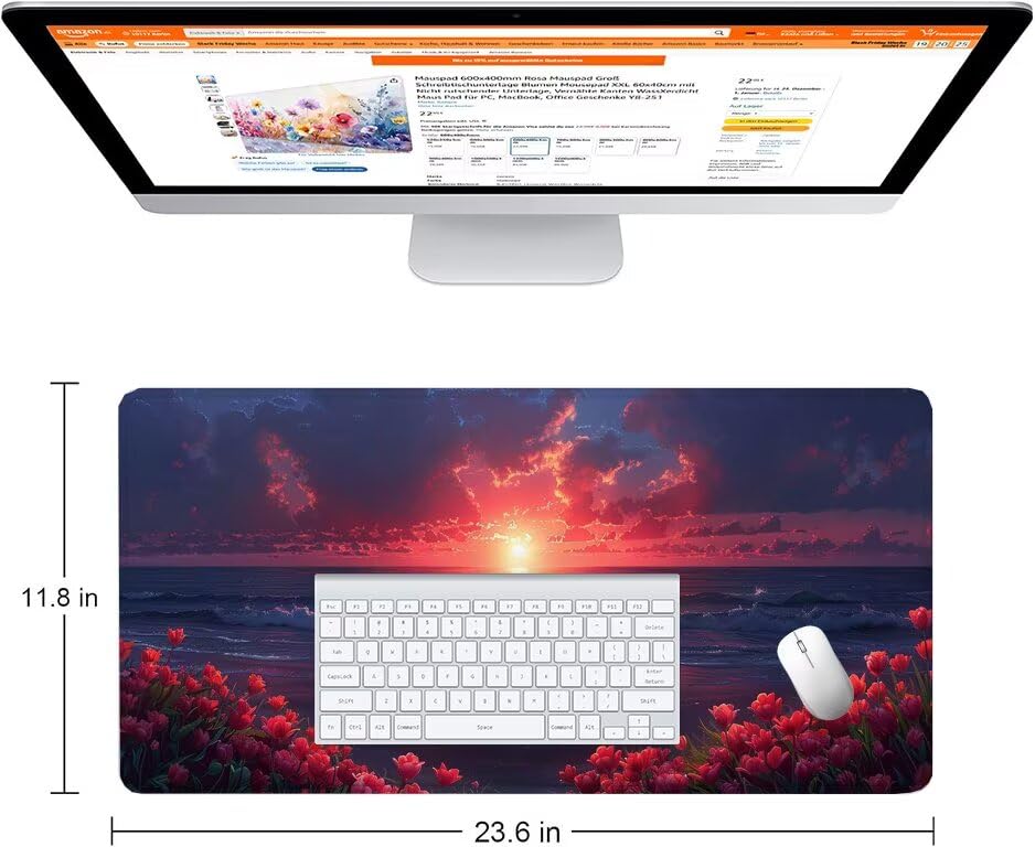 Schreibtischunterlage Rosa Mauspad XXL 150x80cm Mousepad Sonnenuntergang Gaming Mauspad mit Nicht rutschender Unterlage, Vernähte Kanten WassXerdicht Anti-Rutsch Maus Pad für MacBook, Office F0-908 Bild 2