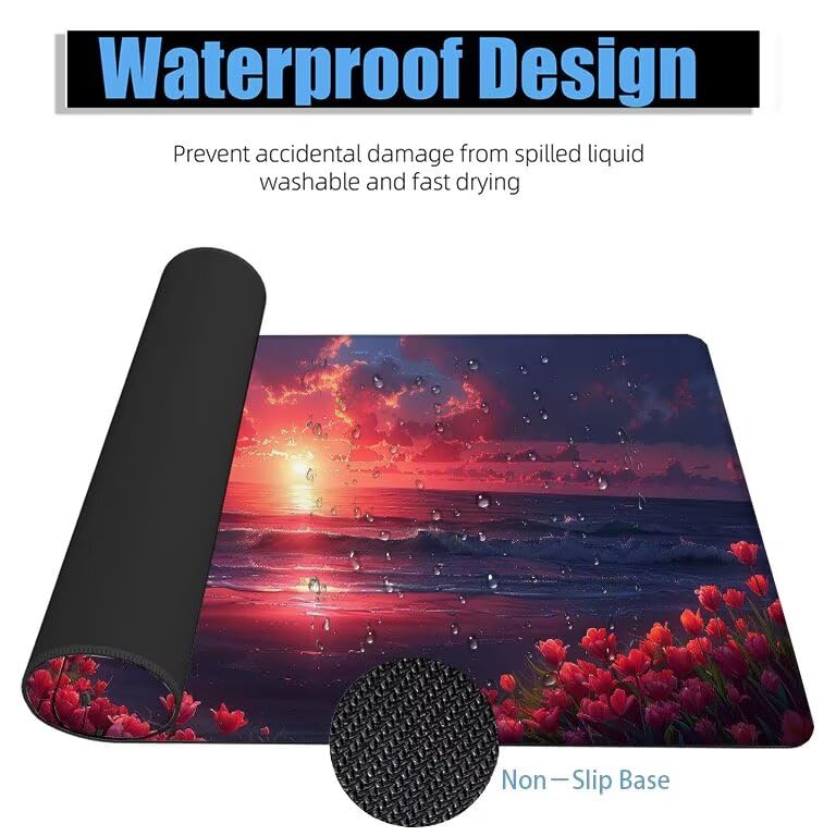 Schreibtischunterlage Rosa Mauspad XXL 150x80cm Mousepad Sonnenuntergang Gaming Mauspad mit Nicht rutschender Unterlage, Vernähte Kanten WassXerdicht Anti-Rutsch Maus Pad für MacBook, Office F0-908 Bild 4