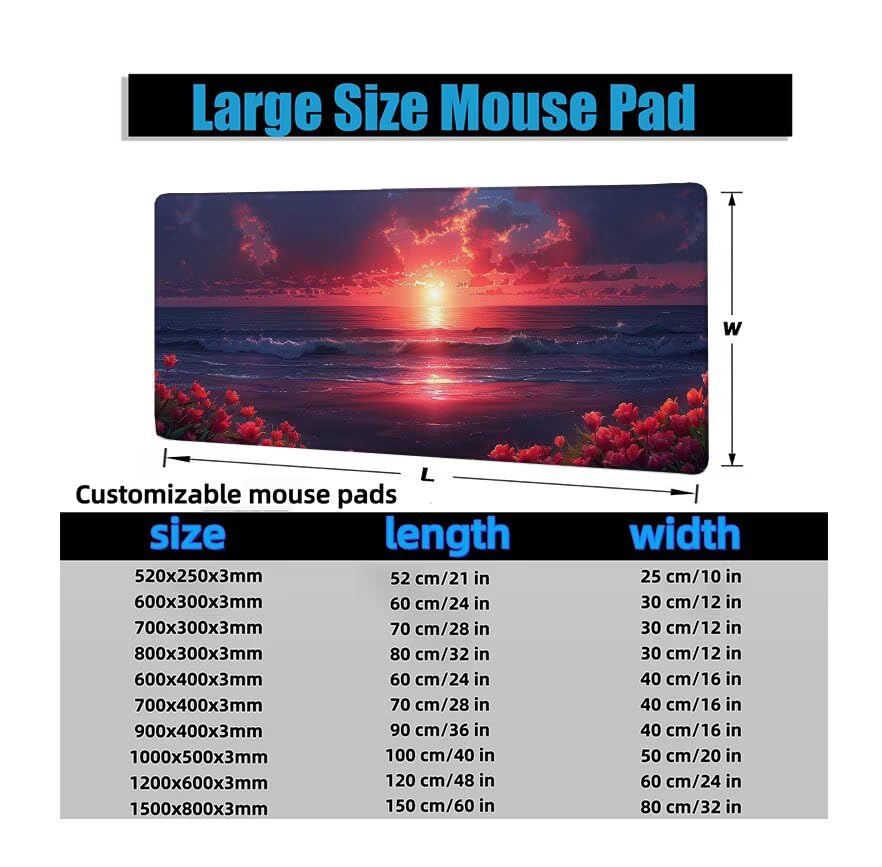 Schreibtischunterlage Rosa Mauspad XXL 150x80cm Mousepad Sonnenuntergang Gaming Mauspad mit Nicht rutschender Unterlage, Vernähte Kanten WassXerdicht Anti-Rutsch Maus Pad für MacBook, Office F0-908 Bild 6