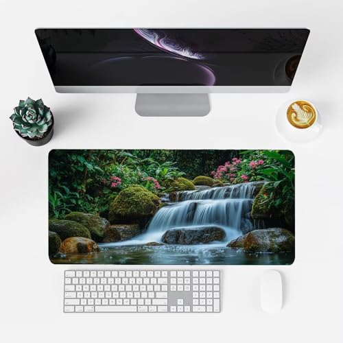 Wasserfall Mauspad 1000x500x3mm, Mousepad Gaming Mauspad Landschaft Mousepad XXL, Mouse Pad mit Vernähten Kanten und rutschfeste Gummibasis, Schreibtisch Zubehör, für Gaming Tastatur und Maus, f-338 Bild 2