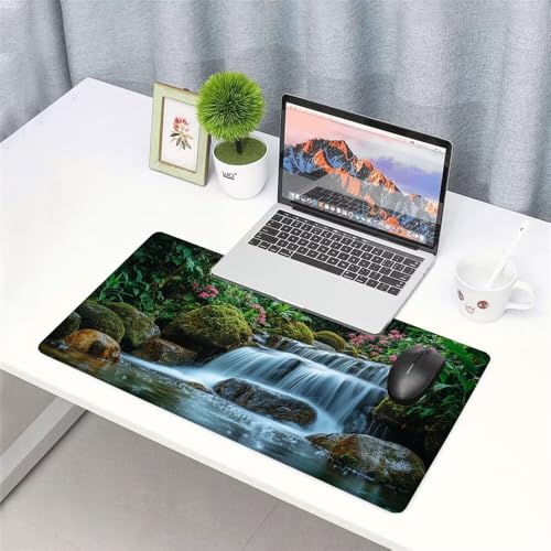 Wasserfall Mauspad 1000x500x3mm, Mousepad Gaming Mauspad Landschaft Mousepad XXL, Mouse Pad mit Vernähten Kanten und rutschfeste Gummibasis, Schreibtisch Zubehör, für Gaming Tastatur und Maus, f-338 Bild 3