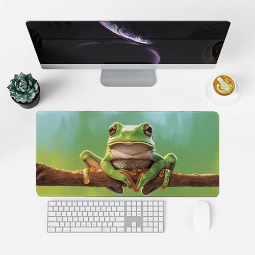 Frosch Mauspad 900x500x3mm, Mousepad Gaming Mauspad Grün Mousepad XXL, Mouse Pad mit Vernähten Kanten und rutschfeste Gummibasis, Schreibtisch Zubehör, Maus Pad für Gaming Tastatur und Maus, f-356 Bild 2