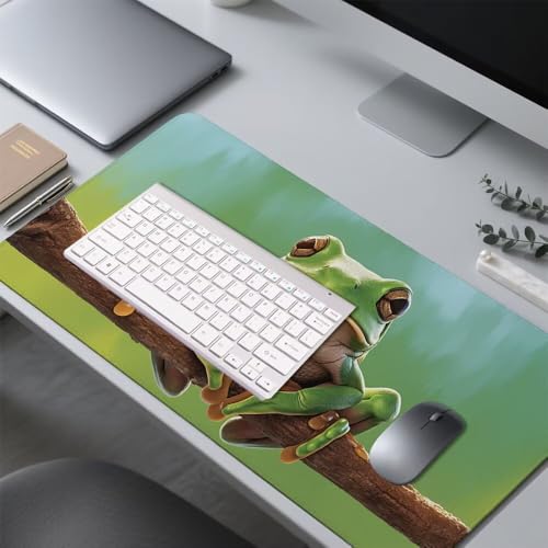 Frosch Mauspad 900x500x3mm, Mousepad Gaming Mauspad Grün Mousepad XXL, Mouse Pad mit Vernähten Kanten und rutschfeste Gummibasis, Schreibtisch Zubehör, Maus Pad für Gaming Tastatur und Maus, f-356 Bild 4