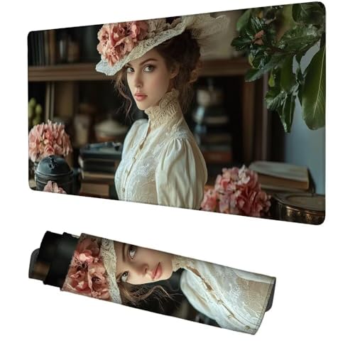 Frau Mauspad 1000x500x3mm, Mousepad Gaming Mauspad Blume Mousepad XXL, Mouse Pad mit Vernähten Kanten und rutschfeste Gummibasis, Schreibtisch Zubehör, Maus Pad für Gaming Tastatur und Maus, f-334 Bild 1