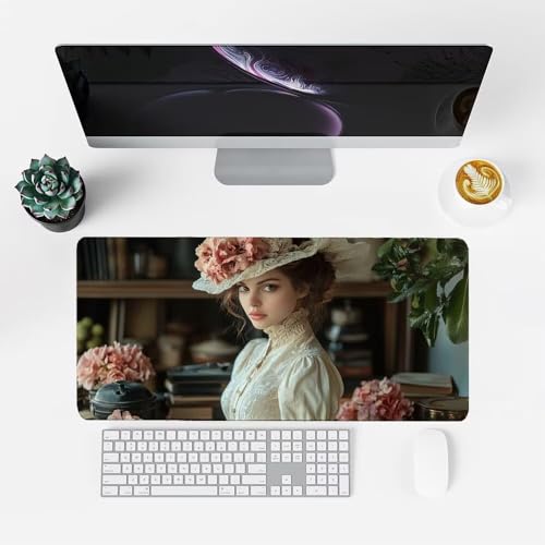 Frau Mauspad 1000x500x3mm, Mousepad Gaming Mauspad Blume Mousepad XXL, Mouse Pad mit Vernähten Kanten und rutschfeste Gummibasis, Schreibtisch Zubehör, Maus Pad für Gaming Tastatur und Maus, f-334 Bild 2