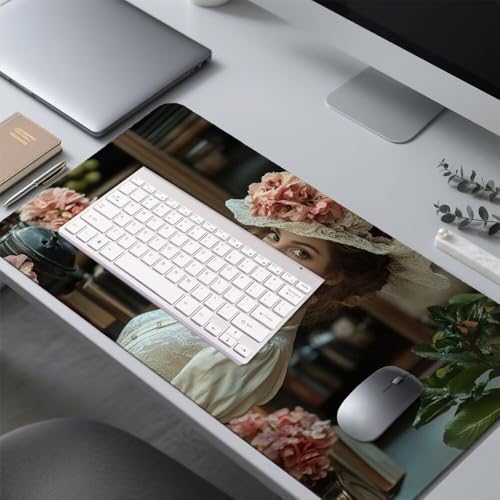 Frau Mauspad 1000x500x3mm, Mousepad Gaming Mauspad Blume Mousepad XXL, Mouse Pad mit Vernähten Kanten und rutschfeste Gummibasis, Schreibtisch Zubehör, Maus Pad für Gaming Tastatur und Maus, f-334 Bild 4