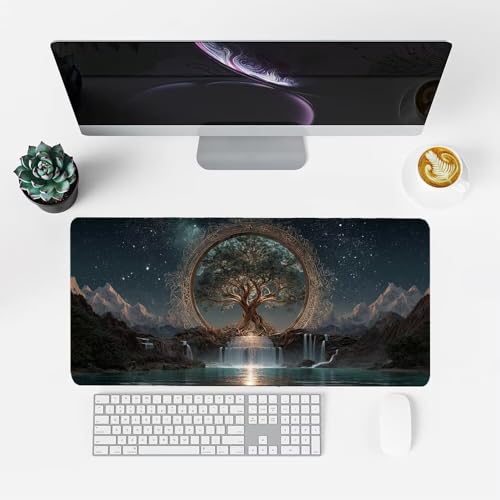 Wasserfall Mauspad 1000x500x3mm, Mousepad Gaming Mauspad Baum Mousepad XXL, Mouse Pad mit Vernähten Kanten und rutschfeste Gummibasis, Schreibtisch Zubehör, für Gaming Tastatur und Maus, f-344 Bild 2