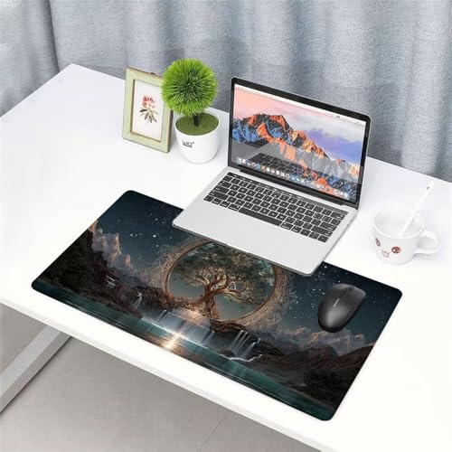 Wasserfall Mauspad 1000x500x3mm, Mousepad Gaming Mauspad Baum Mousepad XXL, Mouse Pad mit Vernähten Kanten und rutschfeste Gummibasis, Schreibtisch Zubehör, für Gaming Tastatur und Maus, f-344 Bild 3