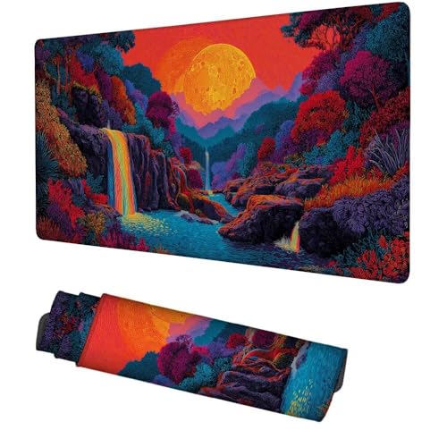 Wasserfall Mauspad 900x500x3mm, Mousepad Gaming Mauspad Farbe Mousepad XXL, Mouse Pad mit Vernähten Kanten und rutschfeste Gummibasis, Schreibtisch Zubehör, für Gaming Tastatur und Maus, f-348 Bild 1