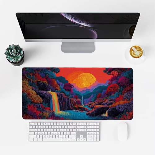 Wasserfall Mauspad 900x500x3mm, Mousepad Gaming Mauspad Farbe Mousepad XXL, Mouse Pad mit Vernähten Kanten und rutschfeste Gummibasis, Schreibtisch Zubehör, für Gaming Tastatur und Maus, f-348 Bild 2