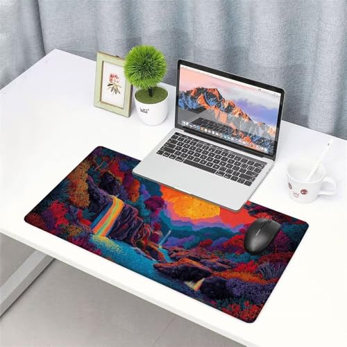 Wasserfall Mauspad 900x500x3mm, Mousepad Gaming Mauspad Farbe Mousepad XXL, Mouse Pad mit Vernähten Kanten und rutschfeste Gummibasis, Schreibtisch Zubehör, für Gaming Tastatur und Maus, f-348 Bild 3