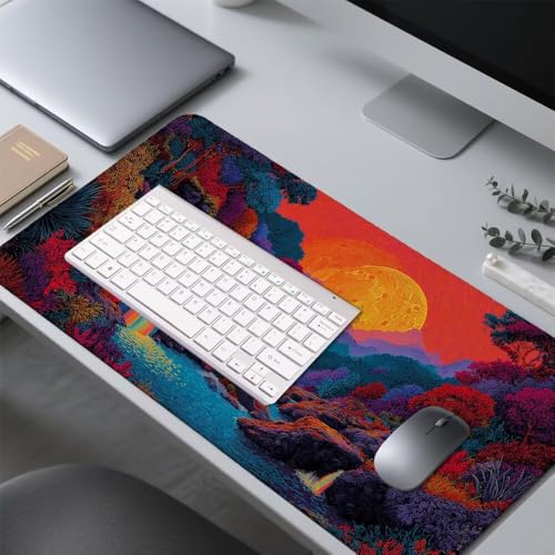 Wasserfall Mauspad 900x500x3mm, Mousepad Gaming Mauspad Farbe Mousepad XXL, Mouse Pad mit Vernähten Kanten und rutschfeste Gummibasis, Schreibtisch Zubehör, für Gaming Tastatur und Maus, f-348 Bild 4