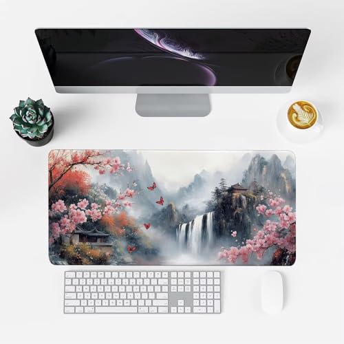 Wasserfall Mauspad 1000x500x3mm, Mousepad Gaming Mauspad Blume Mousepad XXL, Mouse Pad mit Vernähten Kanten und rutschfeste Gummibasis, Schreibtisch Zubehör, für Gaming Tastatur und Maus, f-340 Bild 2
