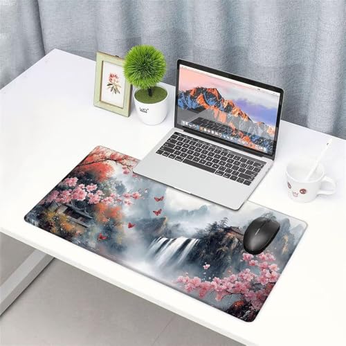 Wasserfall Mauspad 1000x500x3mm, Mousepad Gaming Mauspad Blume Mousepad XXL, Mouse Pad mit Vernähten Kanten und rutschfeste Gummibasis, Schreibtisch Zubehör, für Gaming Tastatur und Maus, f-340 Bild 3