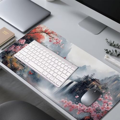 Wasserfall Mauspad 1000x500x3mm, Mousepad Gaming Mauspad Blume Mousepad XXL, Mouse Pad mit Vernähten Kanten und rutschfeste Gummibasis, Schreibtisch Zubehör, für Gaming Tastatur und Maus, f-340 Bild 4