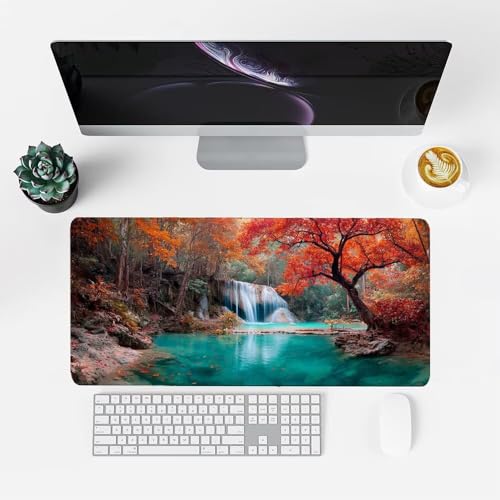 Wasserfall Mauspad 900x500x3mm, Mousepad Gaming Mauspad Herbst Mousepad XXL, Mouse Pad mit Vernähten Kanten und rutschfeste Gummibasis, Schreibtisch Zubehör, für Gaming Tastatur und Maus, f-350 Bild 2