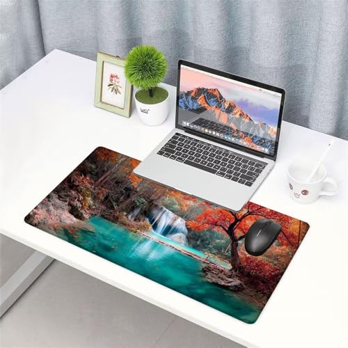 Wasserfall Mauspad 900x500x3mm, Mousepad Gaming Mauspad Herbst Mousepad XXL, Mouse Pad mit Vernähten Kanten und rutschfeste Gummibasis, Schreibtisch Zubehör, für Gaming Tastatur und Maus, f-350 Bild 3