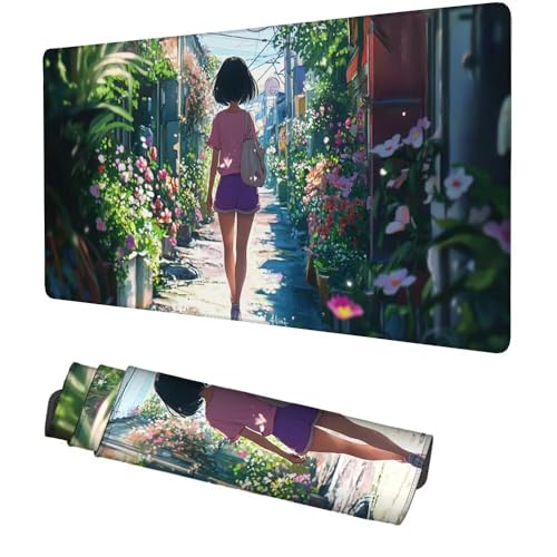 Mädchen Mauspad 900x500x3mm, Mousepad Gaming Mauspad Straße Mousepad XXL, Mouse Pad mit Vernähten Kanten und rutschfeste Gummibasis, Schreibtisch Zubehör, Maus Pad für Gaming Tastatur und Maus, f-330 Bild 1