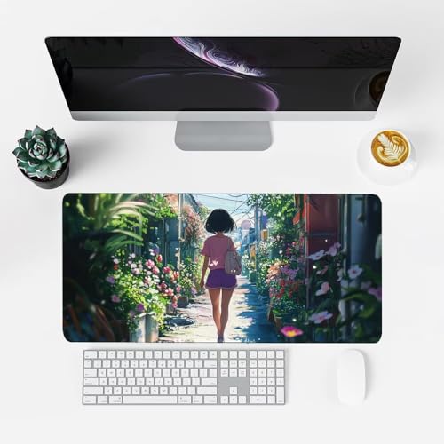 Mädchen Mauspad 900x500x3mm, Mousepad Gaming Mauspad Straße Mousepad XXL, Mouse Pad mit Vernähten Kanten und rutschfeste Gummibasis, Schreibtisch Zubehör, Maus Pad für Gaming Tastatur und Maus, f-330 Bild 2