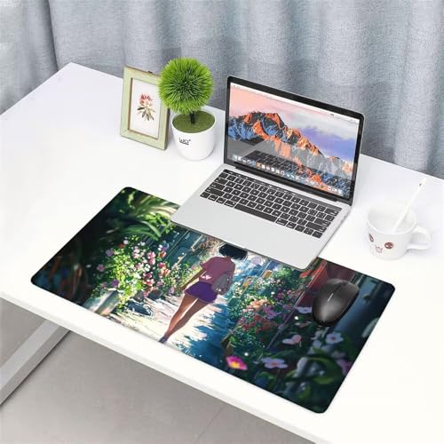Mädchen Mauspad 900x500x3mm, Mousepad Gaming Mauspad Straße Mousepad XXL, Mouse Pad mit Vernähten Kanten und rutschfeste Gummibasis, Schreibtisch Zubehör, Maus Pad für Gaming Tastatur und Maus, f-330 Bild 3