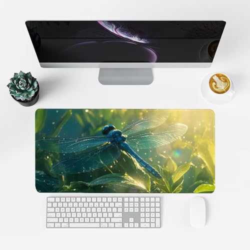 Dragonfly Mauspad 1000x500x3mm, Mousepad Gaming Mauspad Grün (1) Mousepad XXL, Mouse Pad mit Vernähten Kanten und rutschfeste Gummibasis, Schreibtisch Zubehör, für Gaming Tastatur und Maus, f-358 Bild 2