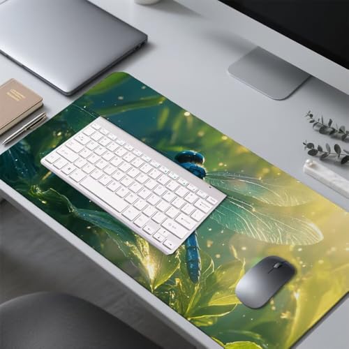 Dragonfly Mauspad 1000x500x3mm, Mousepad Gaming Mauspad Grün (1) Mousepad XXL, Mouse Pad mit Vernähten Kanten und rutschfeste Gummibasis, Schreibtisch Zubehör, für Gaming Tastatur und Maus, f-358 Bild 4